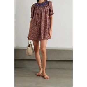 DÔEN Odessa smocked floral-print organic cotton-blend mini dress, Size M